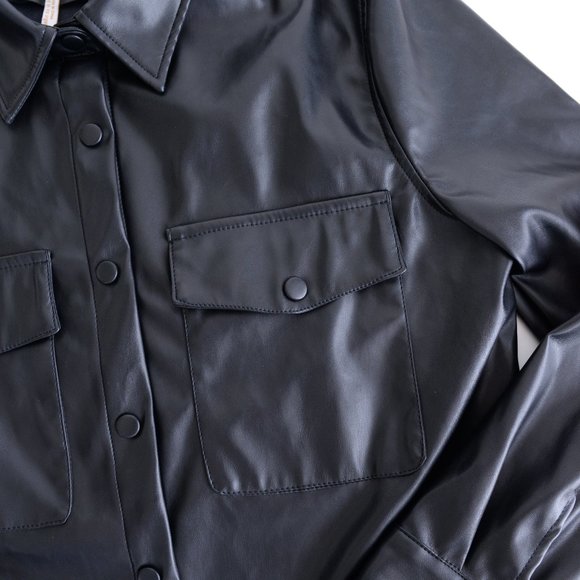 Laundry By Shelli Segal Black Faux Leather Button Shacket Jacket Size Large - Picture 11 of 16